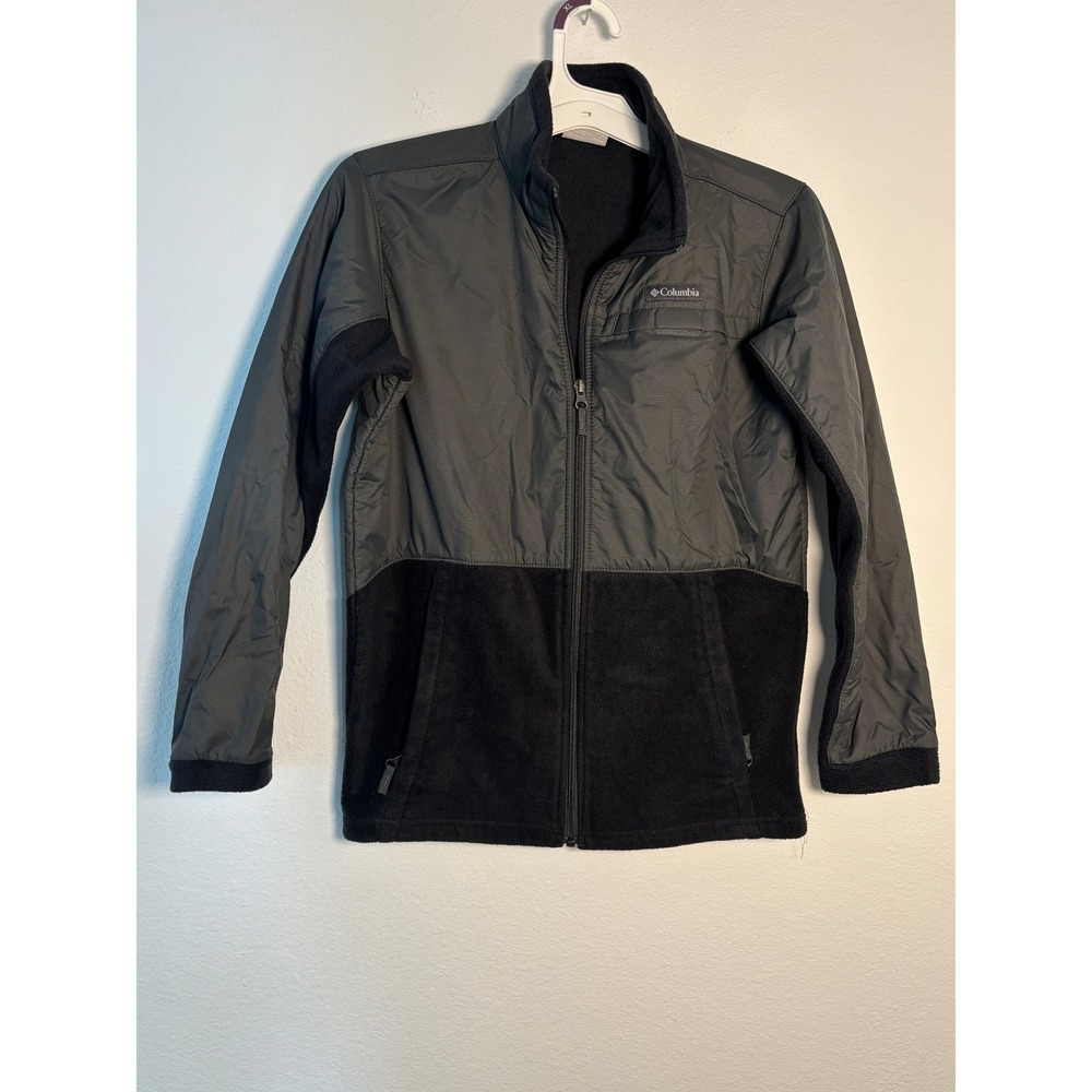 Columbia Boys Full Zip Hybrid Fleece Jacket Charcoal Black Size L 14/16